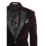 Rosa - Men's Soft Velvet Black Burgundy 1 Button Dinner Jacket Tuxedo Blazer Fit