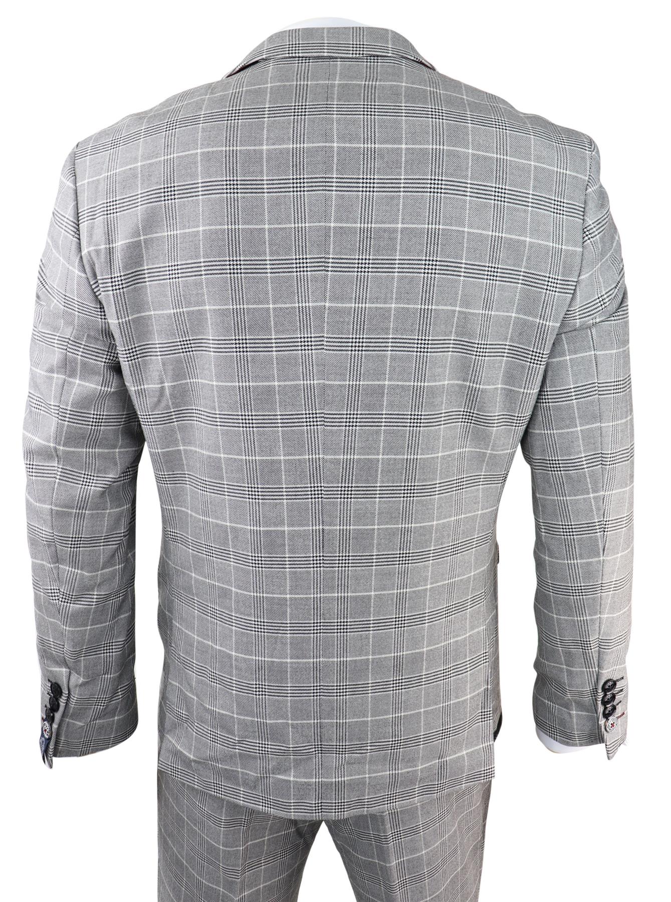 Mens Marc Darcy Grey Prince Of Wales Check Suit Ross Office Wedding Slim Fit Classic