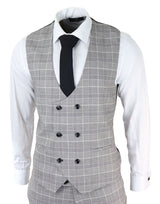 Mens Marc Darcy Grey Prince Of Wales Check Suit Ross Office Wedding Slim Fit Classic