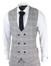 Mens Marc Darcy Grey Prince Of Wales Check Suit Ross Office Wedding Slim Fit Classic