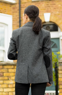 Womens Blazer Suit Wool Tweed Elbow Patch 1920s Vintage Classic Grey