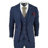 Scott Men's Blue 3-Piece Tweed Check Suit