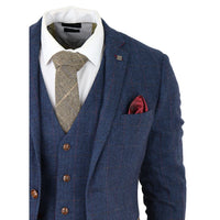 Scott Men's Blue 3-Piece Tweed Check Suit