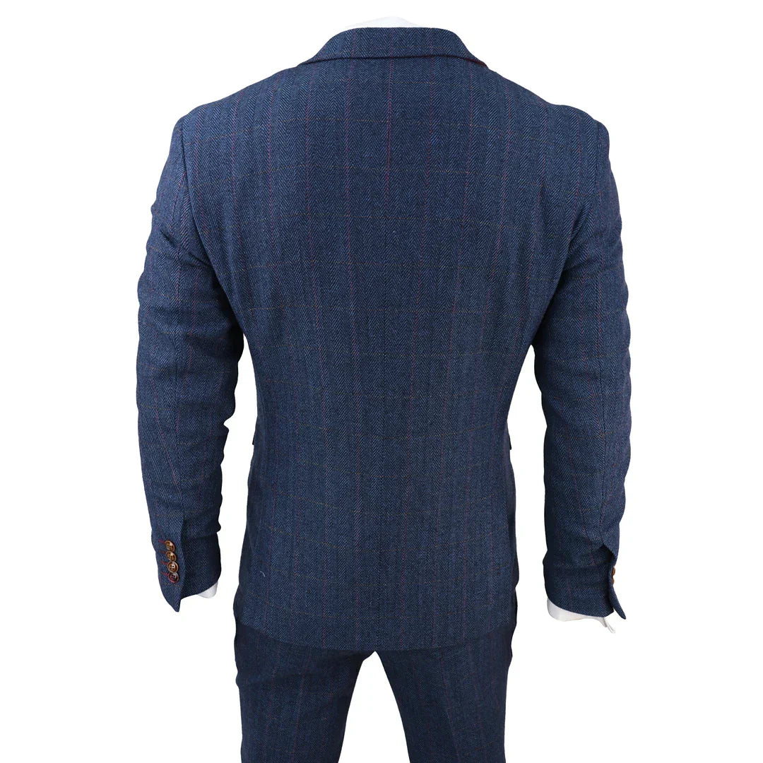 Scott Men's Blue 3-Piece Tweed Check Suit