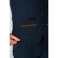 Scott - Men's Blue Tweed Checked Waistcoat