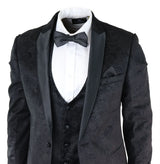 Mens Marc Darcy Velvet Paisley Black Fit 3 Piece Suit Tuxedo Dinner Jacket Wedding