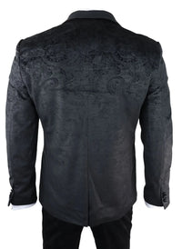 Mens Marc Darcy Velvet Paisley Black Fit 3 Piece Suit Tuxedo Dinner Jacket Wedding