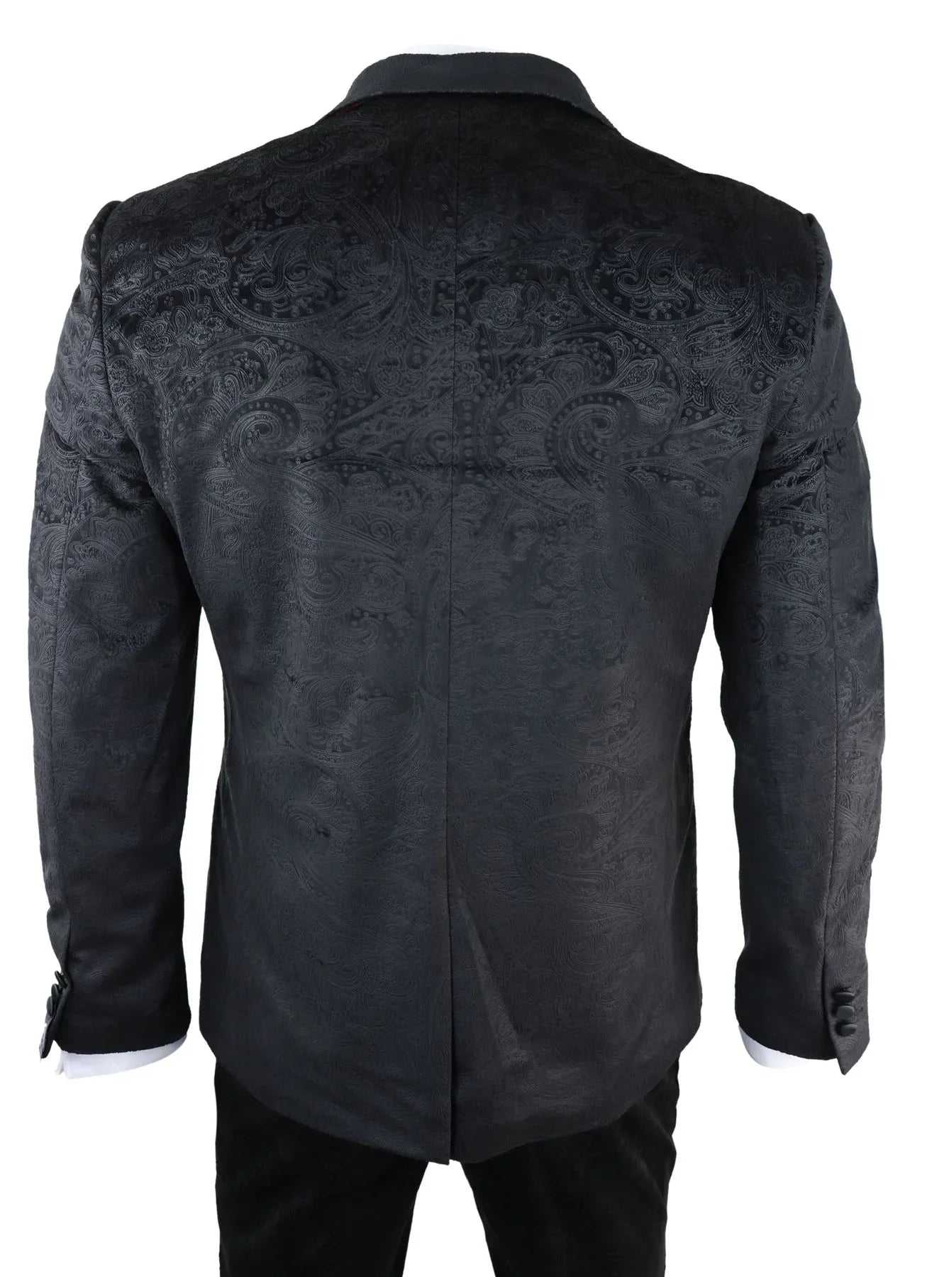 Mens Marc Darcy Velvet Paisley Black Fit 3 Piece Suit Tuxedo Dinner Jacket Wedding