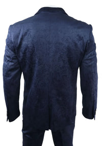 Mens Marc Darcy Velvet Paisley Blue Fit 3 Piece Suit Tuxedo Dinner Jacket Wedding