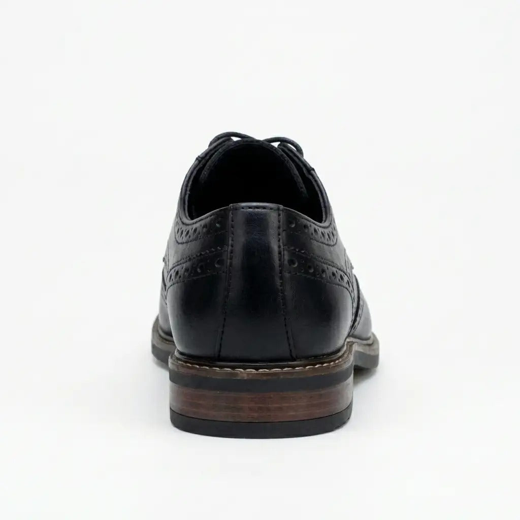 Stokes - Men's Black Leather Wingtip Brogue Lace-Up Shoes