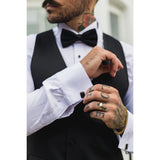 Men's Black Satin Double Breasted Waistcoat Black Tie Dinner Vest