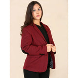 Women's Tweed Herringbone Blazer Jacket Wine Red Classic 1920s