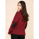 Women's Tweed Herringbone Blazer Jacket Wine Red Classic 1920s