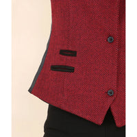 Women's Tweed Herringbone Waistcoat  Wine Red Classic 1920s