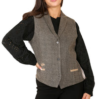 Women's Herringbone Tweed Waistcoat Oak Brown Classic