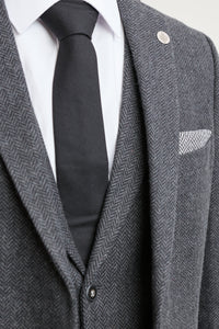 Men's Charcoal Grey 3 Piece Tweed Herringbone Suit - STZ11