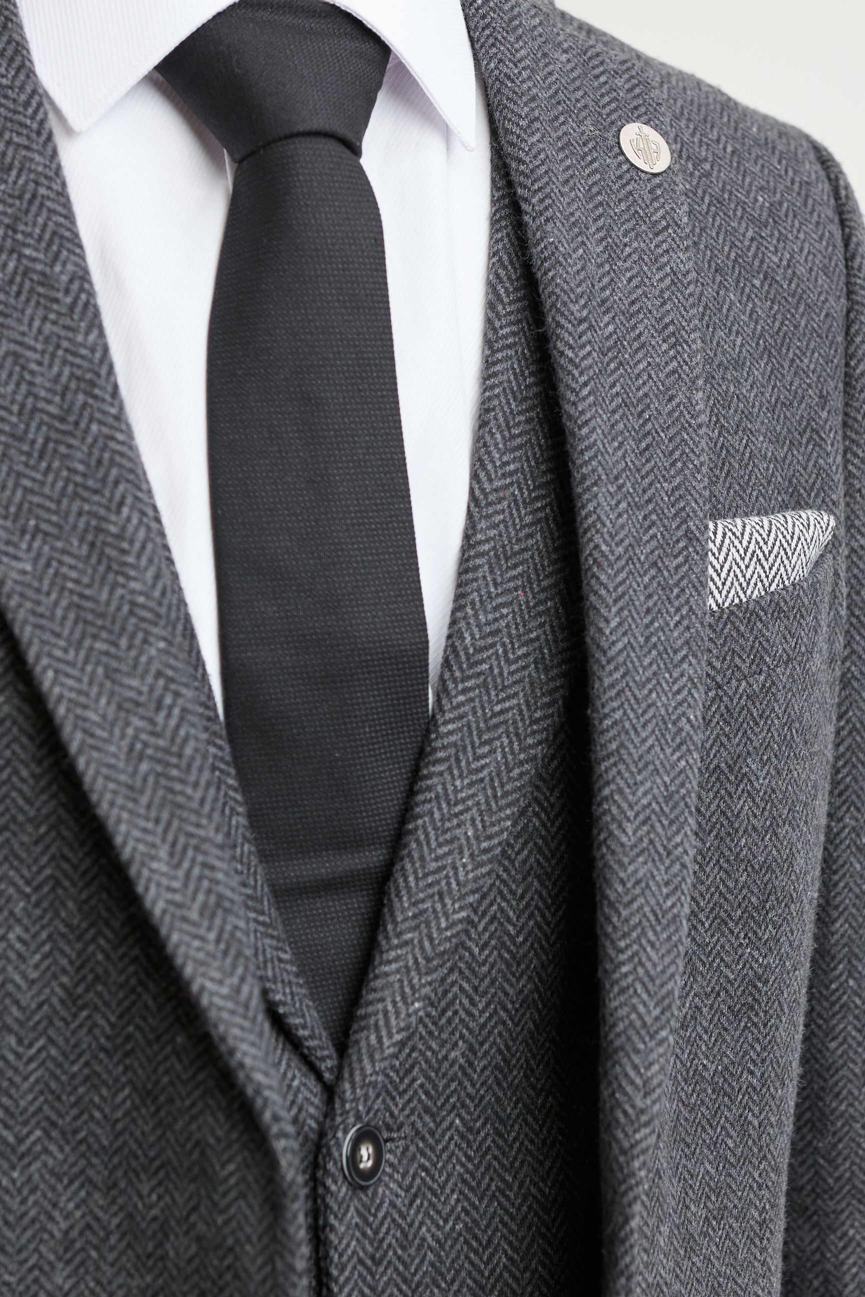 Men's Charcoal Grey 3 Piece Tweed Herringbone Suit - STZ11