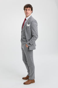 Men's Light Grey 3 Piece Tweed Herringbone Suit - STZ11