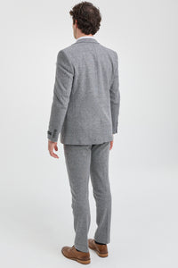Men's Light Grey 3 Piece Tweed Herringbone Suit - STZ11
