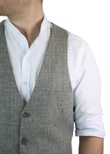 Mens Waistcoat Wool Check Herringbone Tweed Brown Black Classic Vintage Fit