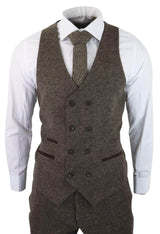 Mens Oak Brown 3 Piece Suit with Double Breasted Waistcoat