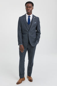 Mens 3 Piece Navy Suit with Double Breasted Waistcoat