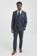 Mens 3 Piece Navy Suit with Double Breasted Waistcoat