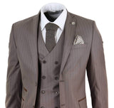 Mens 3 Piece Pinstripe Beige Suit