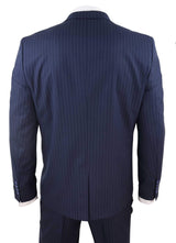 Mens 3 Piece Pinstripe Navy-Blue Suit