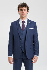 Mens 3 Piece Pinstripe Navy-Blue Suit