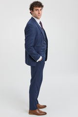 Mens 3 Piece Pinstripe Navy-Blue Suit