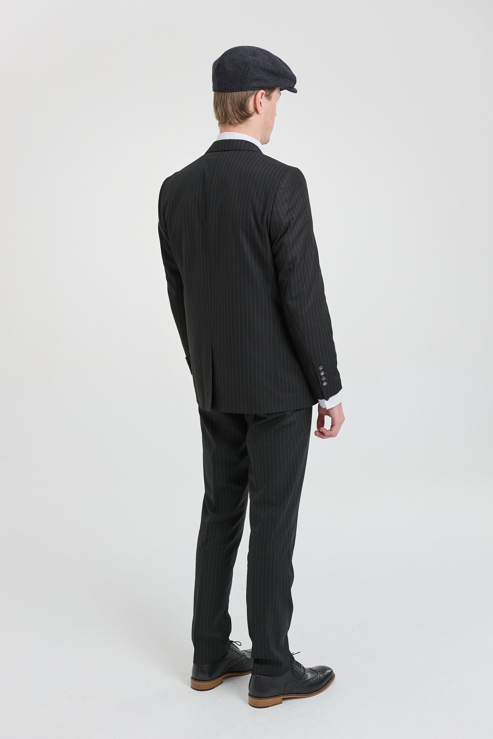 Mens  Black 3 Piece Pinstripe Suit
