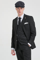 Mens  Black 3 Piece Pinstripe Suit