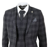 Mens Charcoal-Grey Check Tweed 3 Piece Suit