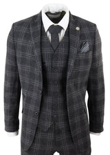 Mens Charcoal-Grey Check Tweed 3 Piece Suit