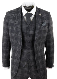 Mens Charcoal-Grey Check Tweed 3 Piece Suit