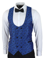 Mens Paisley Tuxedo Blazer And Waistcoat Brocade Dinner Jacket Satin Black Blue - No Trousers
