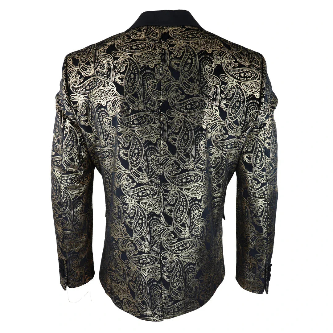STZ64-65 - Men's Velvet Paisley Floral Blazer Black Tuxedo Jacket