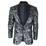 STZ64-65 - Men's Velvet Paisley Floral Blazer Silver Black Tuxedo Jacket