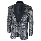STZ64-65 - Men's Velvet Paisley Floral Blazer Silver Black Tuxedo Jacket