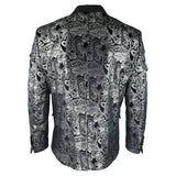 STZ64-65 - Men's Velvet Paisley Floral Blazer Silver Black Tuxedo Jacket