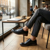 Tanner - Men's Black Leather Plain Toe Derby Lace-Up Shoes