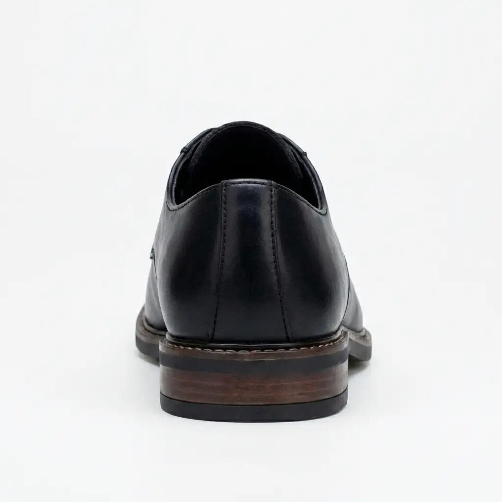 Tanner - Men's Black Leather Plain Toe Derby Lace-Up Shoes