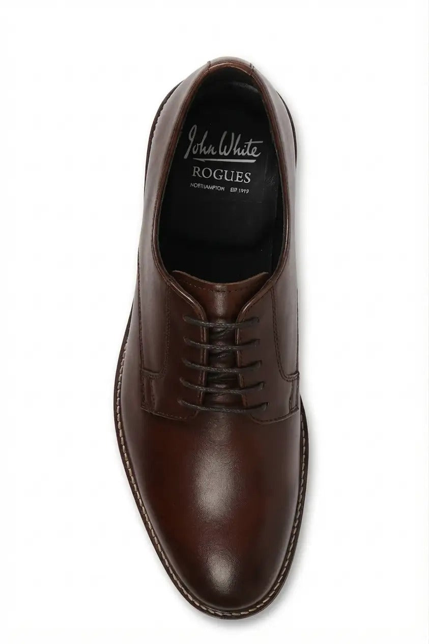 Tanner - Men's Brown Leather Plain Toe Derby Lace-Up Shoes