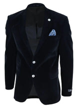 Mens Velvet Blazer Suit Jacket 2 Button Dinner Smart Casual Formal Tailored Fit - Black