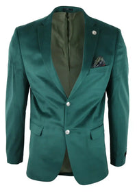 Mens Velvet Blazer Suit Jacket 2 Button Dinner Smart Casual Formal Tailored Fit - Green