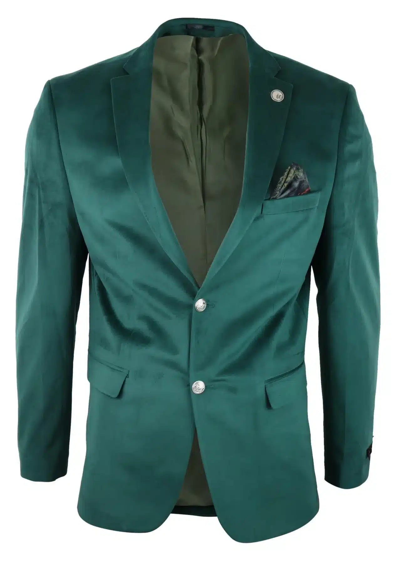 Mens Velvet Blazer Suit Jacket 2 Button Dinner Smart Casual Formal Tailored Fit - Green