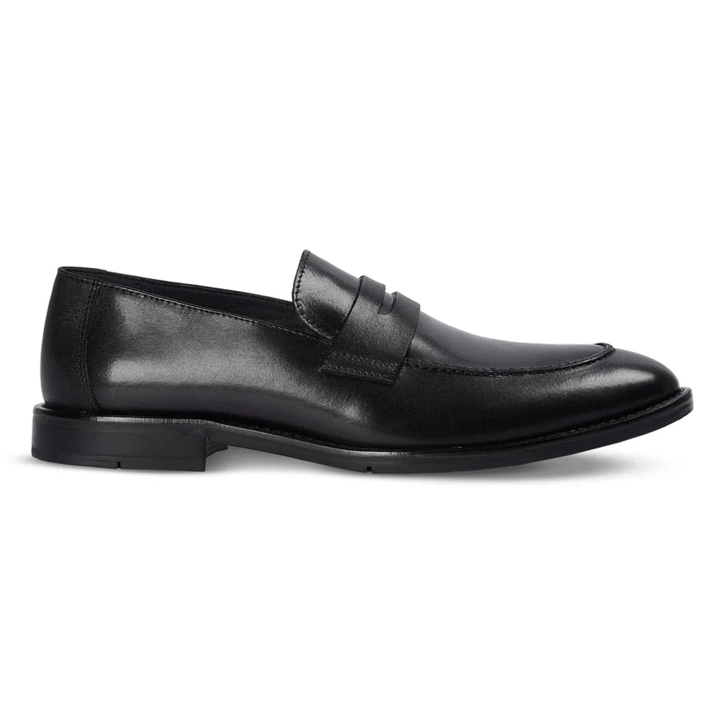 Ted - Men's Black Classic Moc Toe Leather Penny Loafers
