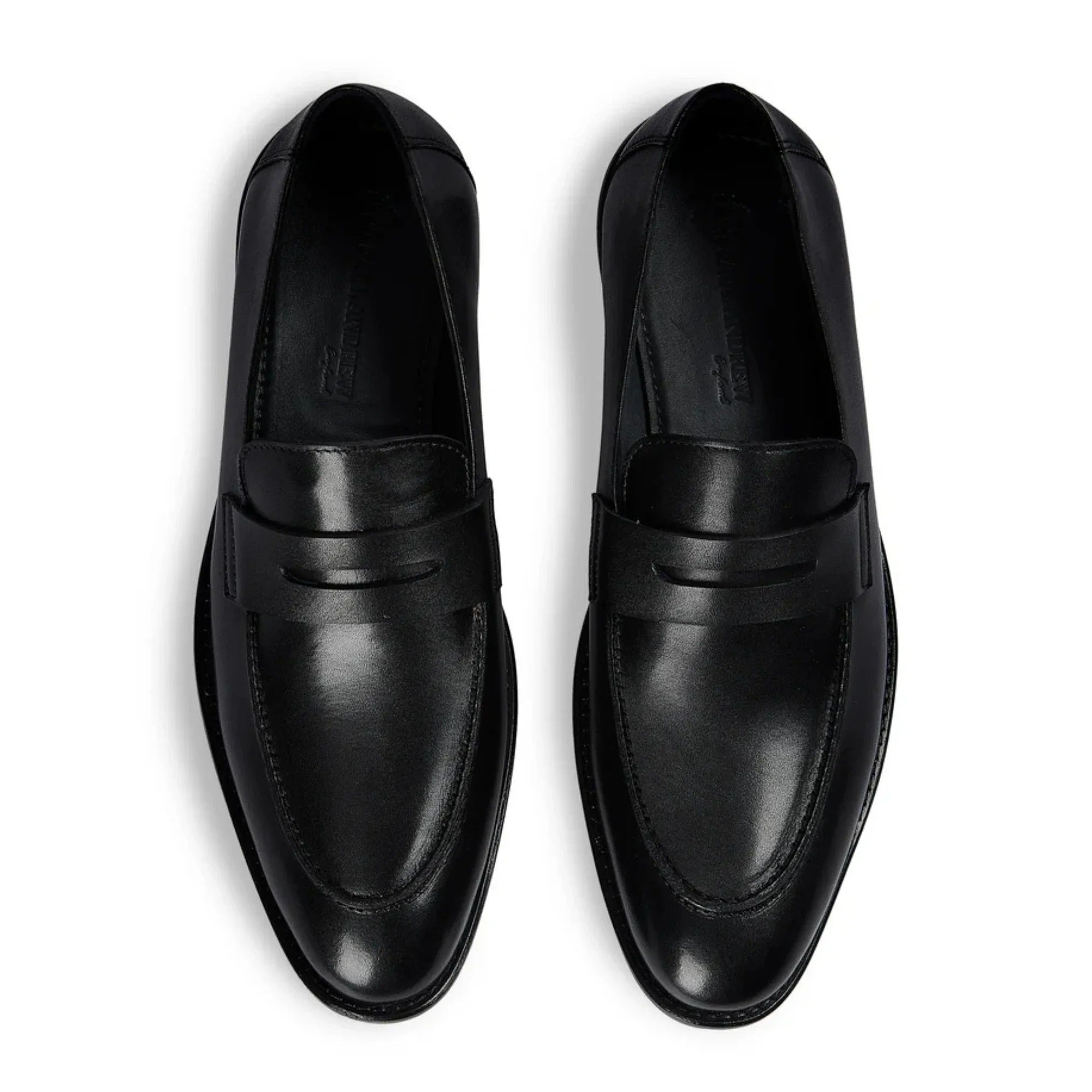 Ted - Men's Black Classic Moc Toe Leather Penny Loafers