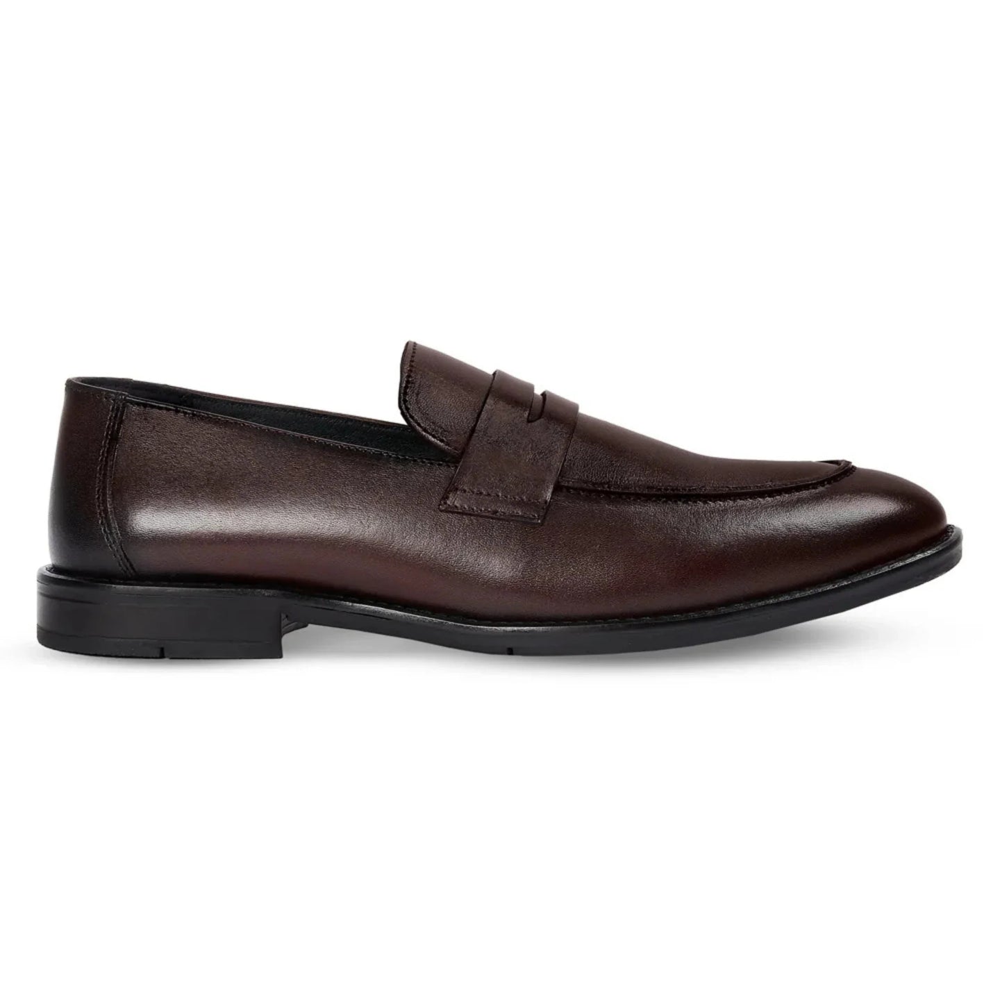 Ted - Men's Brown Classic Moc Toe Leather Penny Loafers